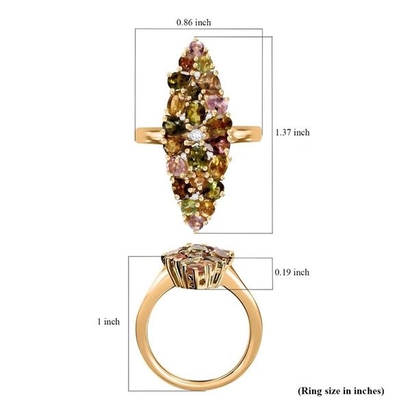 Multi Tourmaline 18k Gold Vermeil Cocktail Ring with Cluster Design MSRP $550 - Picture 4 of 11